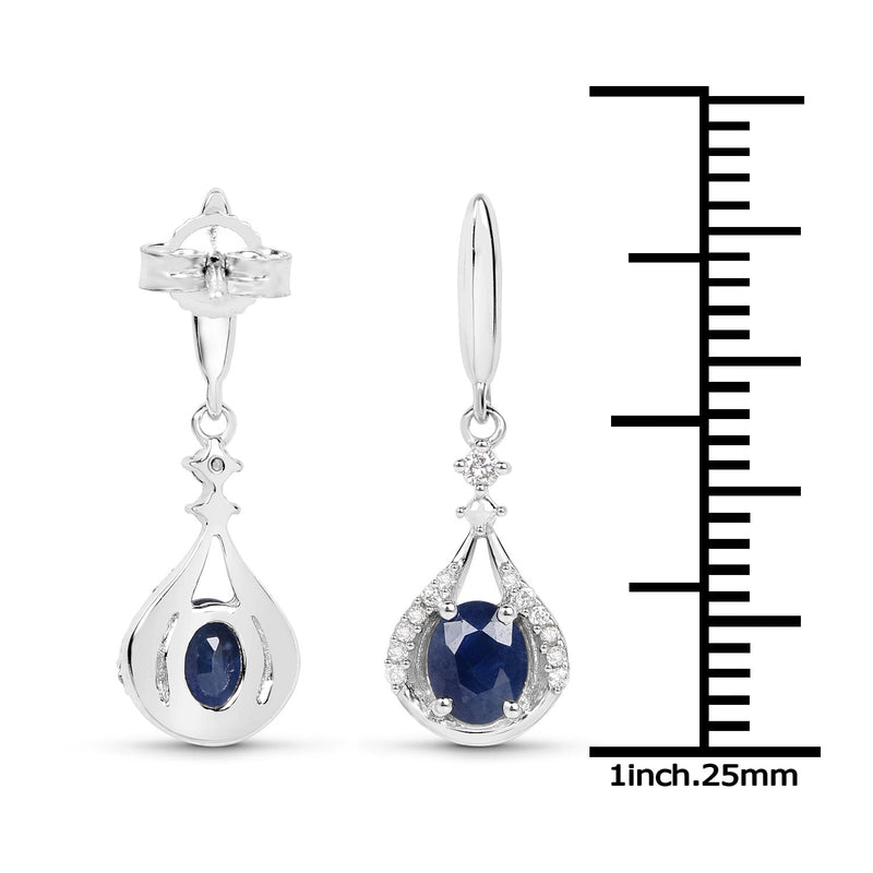 Bids.com 0.86 Carat Genuine Blue Sapphire and White Diamond 14K White Gold Earrings Earrings White Smoke