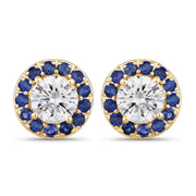 Bids.com 1.52 Carat Genuine Blue Sapphire and Lab Grown Diamond 14K Yellow Gold Earrings Earrings White Smoke