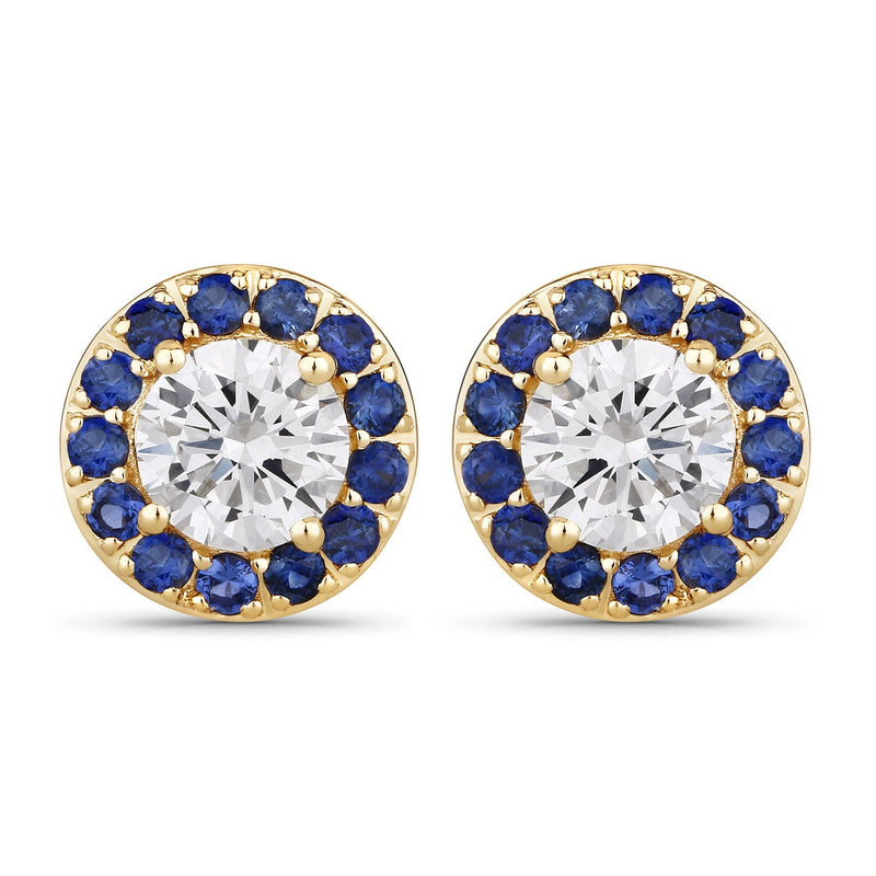 Bids.com 1.52 Carat Genuine Blue Sapphire and Lab Grown Diamond 14K Yellow Gold Earrings Earrings White Smoke