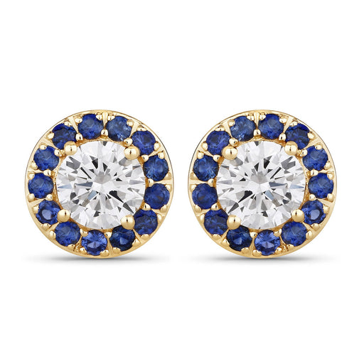 Bids.com 1.52 Carat Genuine Blue Sapphire and Lab Grown Diamond 14K Yellow Gold Earrings Earrings White Smoke