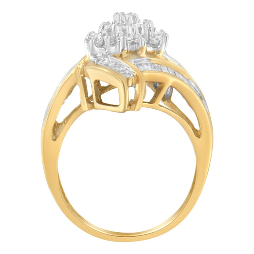 Bids.com 10K Yellow Gold Round and Baguette-Cut Diamond Bypass Cluster Ring (1.0 Cttw, I-J Color, I1-I2 Clarity) - Size 8 Rings White Smoke 7 / Yellow.Gold,8 / Yellow.Gold