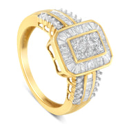 Bids.com 10K Yellow Gold Round and Baguette-Cut Diamond Cocktail Ring (1.0 Cttw, H-I Color, SI2-I1 Clarity) - Size 7 Rings White Smoke 8 / Yellow.Gold,7 / Yellow.Gold