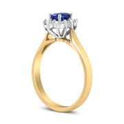Bids.com 14K Yellow Gold 1/5 Cttw Round Diamond and 6x4mm Oval Blue Tanzanite Halo Ring (H-I Color, I1-I2 Clarity) - Size 7.75 Rings White Smoke 7.75 / Yellow.Gold