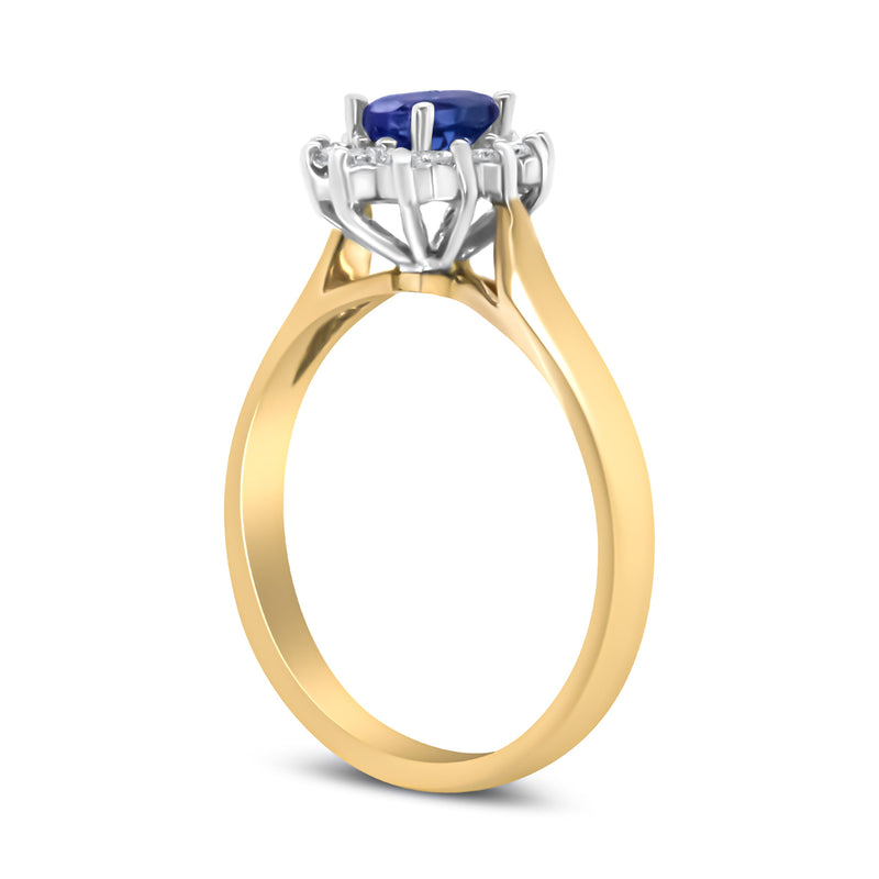 Bids.com 14K Yellow Gold 1/5 Cttw Round Diamond and 6x4mm Oval Blue Tanzanite Halo Ring (H-I Color, I1-I2 Clarity) - Size 7.75 Rings White Smoke 7.75 / Yellow.Gold