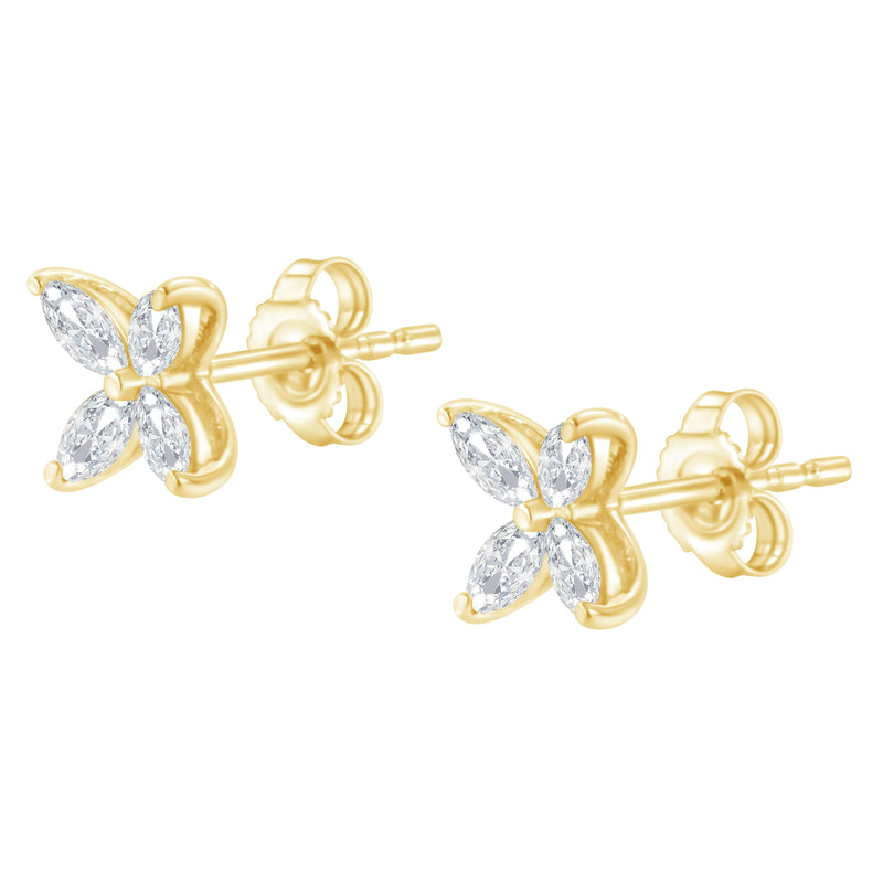 Bids.com 14K White Gold 1/2 Cttw Marquise Diamond 8 Stone Floral Leaf Stud Earrings (H-I Color, SI1-SI2 Clarity) Earrings White Smoke White.Gold / 0.5,Yellow.Gold / 0.5,Yellow.Gold / 0.75