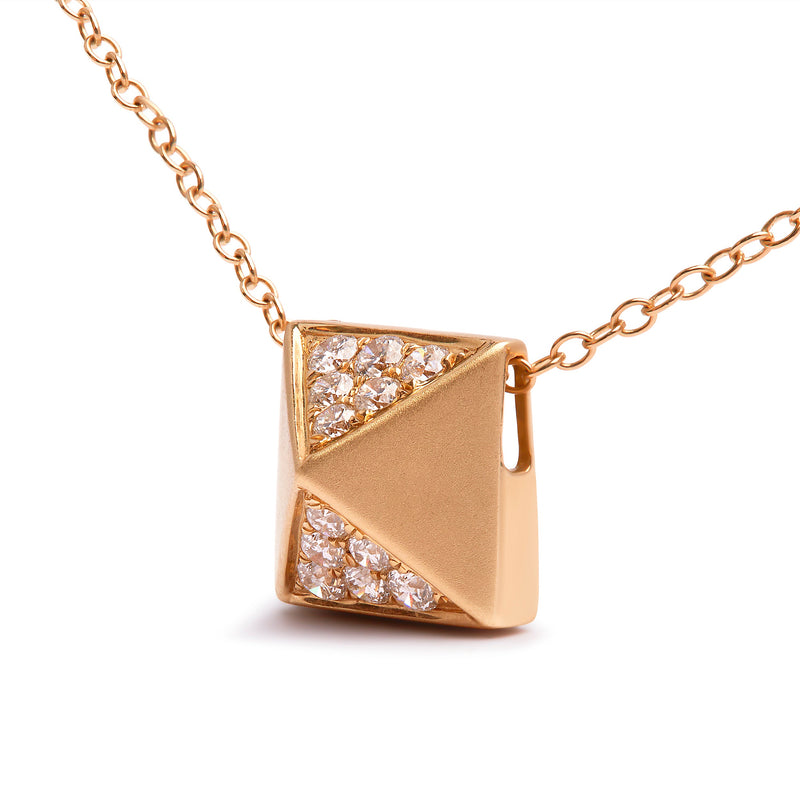 Bids.com 14K Yellow Gold 1/4 Cttw Diamond Matte Finished Pyramid Pendant Necklace (G-H Color, SI1-SI2 Clarity) - 18 Inches Necklaces White Smoke Yellow.Gold / 18