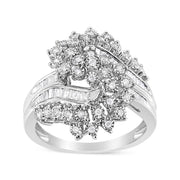 Bids.com 10K White Gold 1/2 Cttw Round and Baguette-Cut "S" Shaped Bypass Cocktail Ring (I-J Color, I1-I2 Clarity) - Size 7 Rings White Smoke 9 / White.Gold,8 / White.Gold,6 / White.Gold,7 / White.Gold