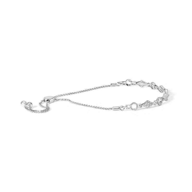 Bids.com .925 Sterling Silver 1/2 Cttw Diamond Alternating Circle and Kite Link Adjustable Bolo Bracelet (I-J Color, I3 Clarity) - 4" to 10" Inches Bracelets White Smoke White.Sterling Silver / 7