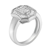 Bids.com 14K White Gold 1.00 Cttw Baguette and Princess-Cut Diamond Cocktail Art Deco Style Ring (H-I Color, SI1-SI2 Clarity) - Size 7 Rings White Smoke 7 / White.Gold