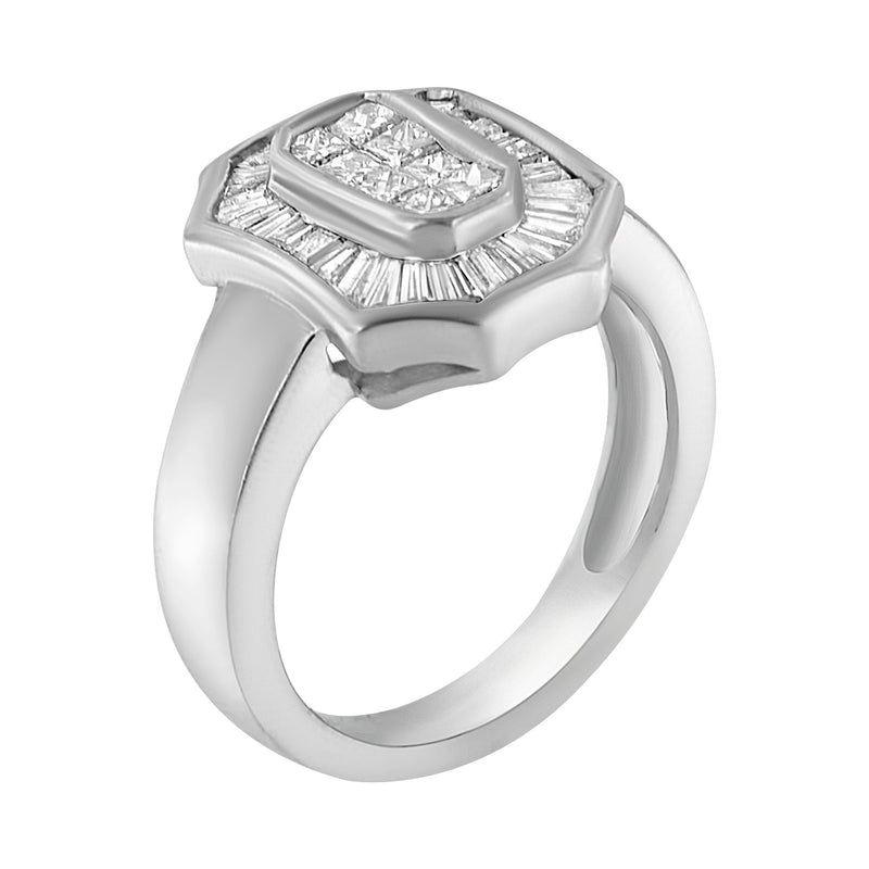 Bids.com 14K White Gold 1.00 Cttw Baguette and Princess-Cut Diamond Cocktail Art Deco Style Ring (H-I Color, SI1-SI2 Clarity) - Size 7 Rings White Smoke 7 / White.Gold