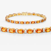 Bids.com 12.33 Carat Genuine Orange Sapphire and White Diamond 14K Yellow Gold Bracelet Bracelets White Smoke size 7.00