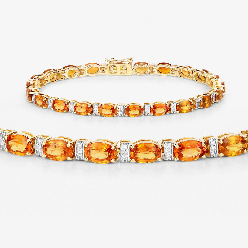 Bids.com 12.33 Carat Genuine Orange Sapphire and White Diamond 14K Yellow Gold Bracelet Bracelets White Smoke size 7.00