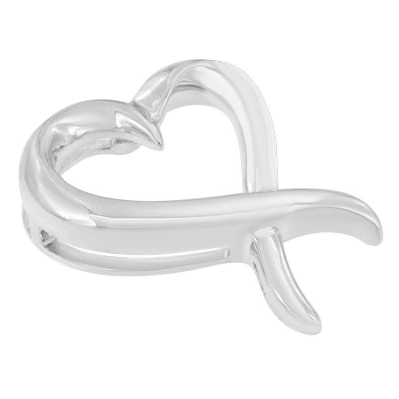 Bids.com .925 Sterling Silver Open Heart-Shaped Awareness Ribbon Pendant Necklace Necklaces White Smoke White.Sterling Silver / 18