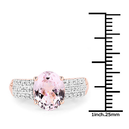 Bids.com 14K Rose Gold Plated 3.27 Carat Genuine Kunzite Oval and White Zircon .925 Sterling Silver Ring Ring Rings White Smoke size 6.00,size 7.00,size 8.00,size 5.00,size 9.00