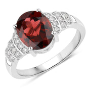 Bids.com 2.87 Carat Genuine Rhodolite and White Diamond 14K White Gold Ring Rings White Smoke size 6.00,size 7.00,size 8.00,size 9.00