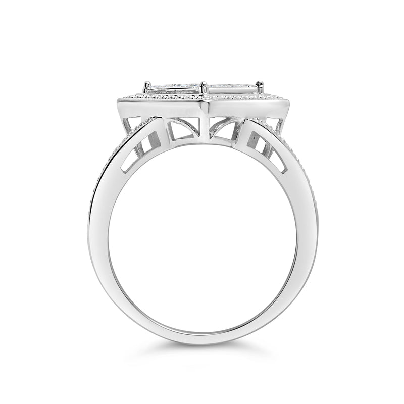 Bids.com .925 Sterling Silver 1/3 Cttw Invisible Set Princess-Cut Diamond Rhombus and Beaded Halo Ring (H-I Color, SI1-SI2 Clarity) - Ring Size 7 Rings White Smoke 7 / Sterling Silver,7 / White.Sterling Silver,6 / White.Sterling Silver,8 / White.Sterling Silver