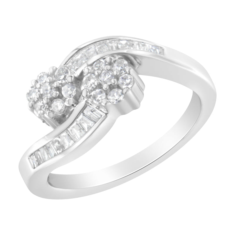 Bids.com 14K White Gold Round and Baguette Diamond Bypass Ring (1/2 cttw, H-I Color, I1-I2 Clarity) - Ring Size 6 Rings White Smoke 7 / White.Gold,6 / White.Gold