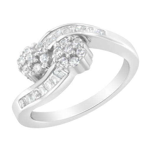 Bids.com 14K White Gold Round and Baguette Diamond Bypass Ring (1/2 cttw, H-I Color, I1-I2 Clarity) - Ring Size 6 Rings White Smoke 7 / White.Gold,6 / White.Gold