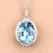 Bids.com 9.59 Carat Genuine Aquamarine and White Diamond 14K White Gold Pendant Pendants Peach Puff