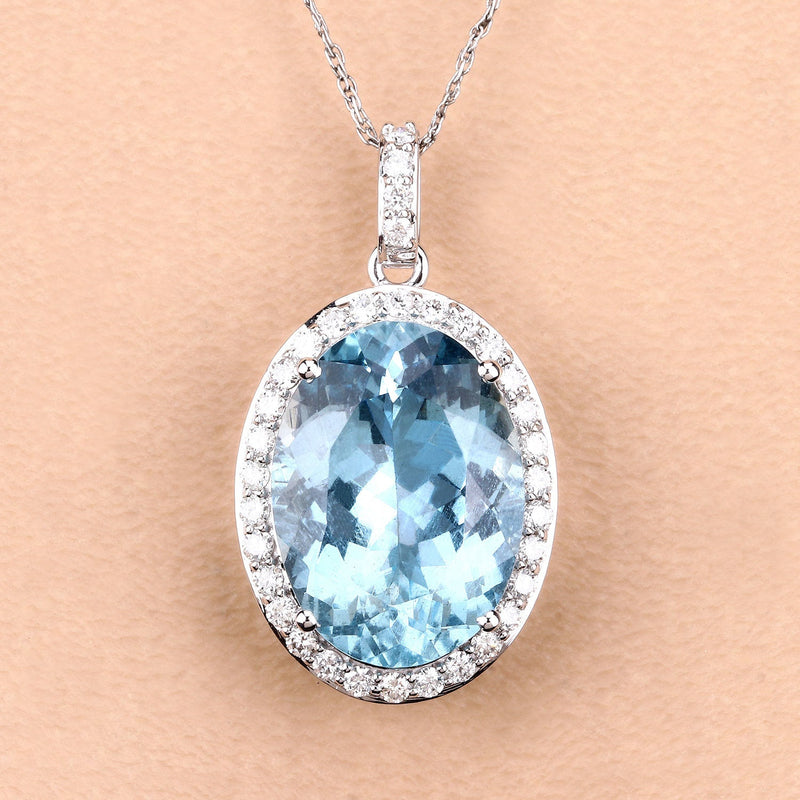 Bids.com 9.59 Carat Genuine Aquamarine and White Diamond 14K White Gold Pendant Pendants Peach Puff