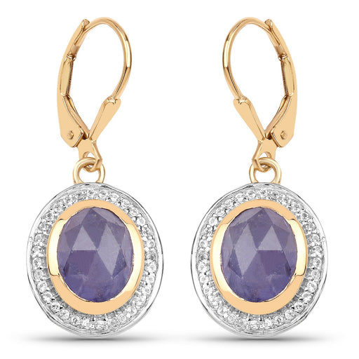 Bids.com 14K Yellow Gold Plated 7.42 Carat Genuine Tanzanite and White Topaz .925 Sterling Silver Earrings Earrings White Smoke