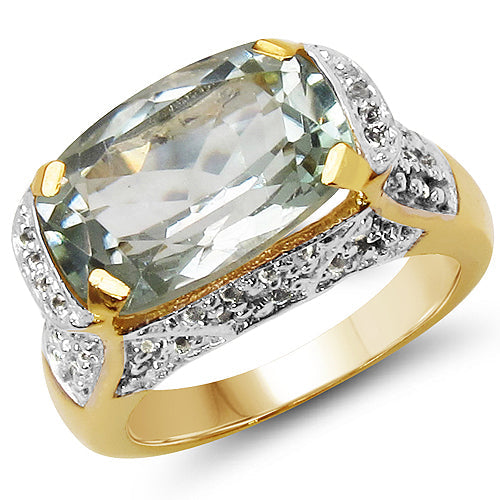 Bids.com 14K Yellow Gold Plated 6.81 Carat Genuine Green Amethyst & White Topaz .925 Sterling Silver Ring Rings White Smoke size 6.00,size 7.00,size 8.00,size 9.00