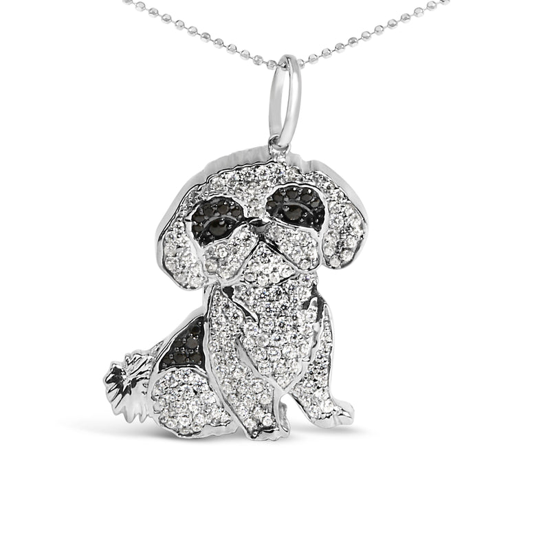 Bids.com .925 Sterling Silver 1 1/4 Cttw Diamond Shih Tzu Dog Pendant Necklace 18 inch (Black and I-J Color, I2-I3 Clarity) Necklaces White Smoke White.Sterling Silver / 18