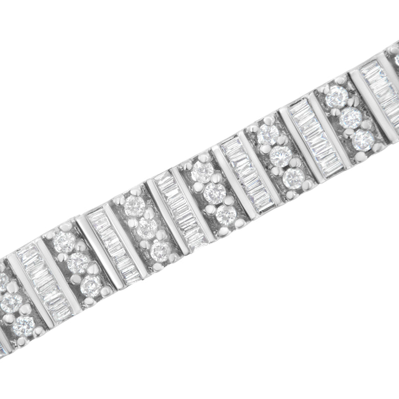 Bids.com 14K White Gold 4 7/8 cttw Baguette & Round Brilliant-Cut Diamond Channel- & Prong-Set Tennis Bracelet (I-J Color, I1-I2 Clarity) - Size 7.25" Bracelets White Smoke White.Gold / 7.25
