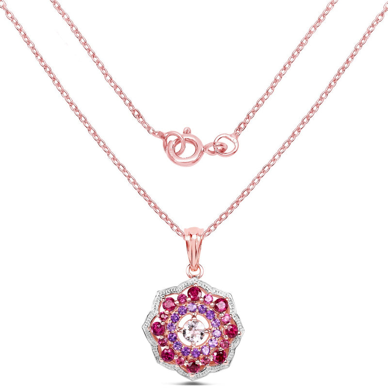 Bids.com 14K Rose Gold Plated 2.30 Carat Genuine Morganite, Rhodolite and Amethyst .925 Sterling Silver Pendant Pendants White Smoke