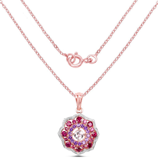 Bids.com 14K Rose Gold Plated 2.30 Carat Genuine Morganite, Rhodolite and Amethyst .925 Sterling Silver Pendant Pendants White Smoke