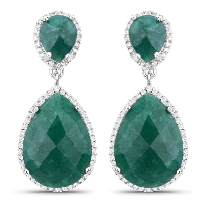 Bids.com 19.42 Carat Dyed Emerald and White Topaz .925 Sterling Silver Earrings Earrings White Smoke