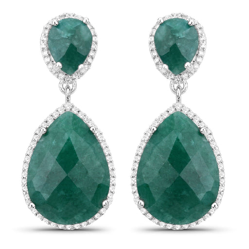 Bids.com 19.42 Carat Dyed Emerald and White Topaz .925 Sterling Silver Earrings Earrings White Smoke