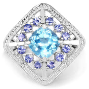Bids.com 4.24 Carat Genuine Blue Topaz and Tanzanite .925 Sterling Silver Ring Rings White Smoke size 7.50,size 8.00,size 6.00,size 7.00,size 9.00