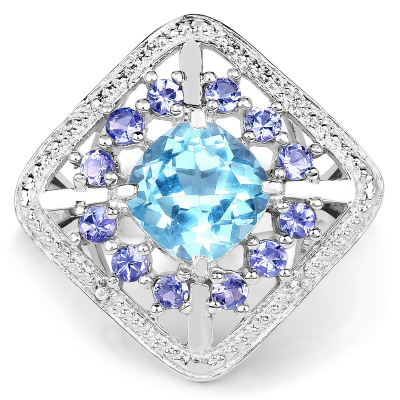 Bids.com 4.24 Carat Genuine Blue Topaz and Tanzanite .925 Sterling Silver Ring Rings White Smoke size 7.50,size 8.00,size 6.00,size 7.00,size 9.00