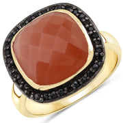 Bids.com 6.74 Carat Genuine Peach Moonstone and Black Spinel .925 Sterling Silver Ring Rings White Smoke size 7.00,size 8.00,size 6.00,size 9.00,size 5.00