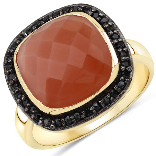 Bids.com 6.74 Carat Genuine Peach Moonstone and Black Spinel .925 Sterling Silver Ring Rings White Smoke size 7.00,size 8.00,size 6.00,size 9.00,size 5.00