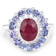 Bids.com 3.70 Carat Glass Filled Ruby and Tanzanite .925 Sterling Silver Ring Rings White Smoke size 8.00,size 5.00,size 5.50,size 6.00,size 6.50,size 7.00,size 9.00
