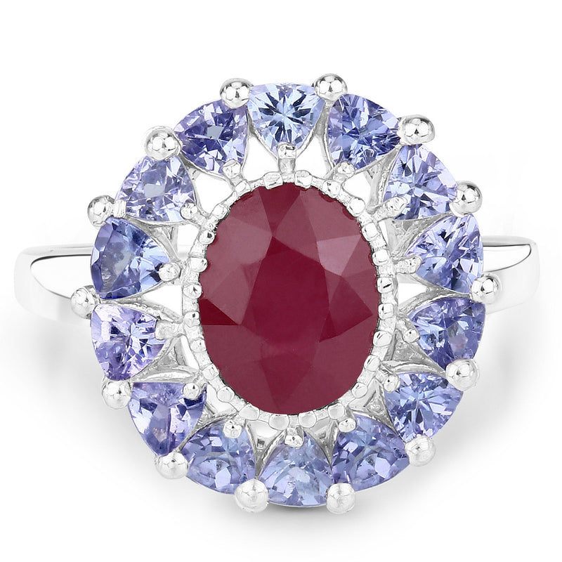 Bids.com 3.70 Carat Glass Filled Ruby and Tanzanite .925 Sterling Silver Ring Rings White Smoke size 8.00,size 5.00,size 5.50,size 6.00,size 6.50,size 7.00,size 9.00