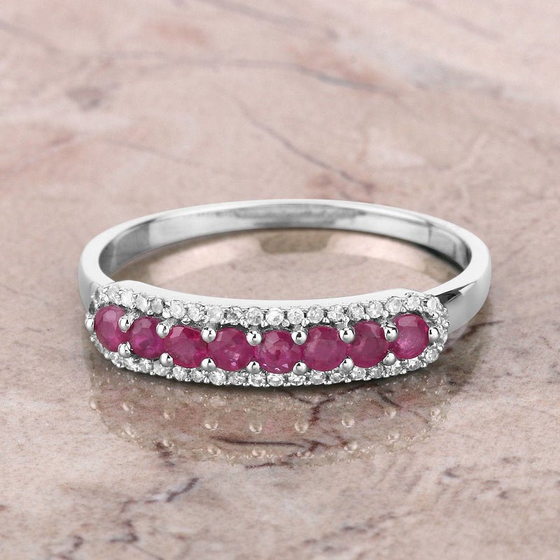 Bids.com 0.47 Carat Genuine Ruby and White Diamond 14K White Gold Ring Rings Gray size 5.00,size 6.00,size 7.00,size 8.00,size 9.00