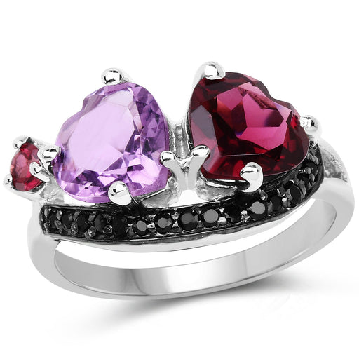Bids.com 4.07 Carat Genuine Amethyst, Rhodolite & Black Spinel .925 Sterling Silver Ring Rings White Smoke size 7.00,size 6.00,size 8.00,size 9.00,size 5.00,size 10.00