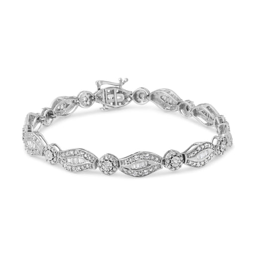 Bids.com .925 Sterling Silver 1 cttw Diamond Double Leaf and Bezel Link Bracelet (I-J Clarity, I2-I3 Color) - Size 7.25" Bracelets White Smoke White.Sterling Silver / 7.25