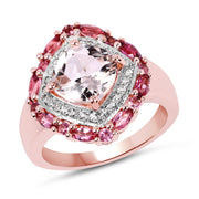 Bids.com 14K Rose Gold Plated 3.11 Carat Genuine Morganite, Pink Tourmaline & White Topaz .925 Sterling Silver Ring Rings White Smoke size 6.00,size 7.00,size 8.00,size 9.00,size 7.50,size 5.00,size 10.00