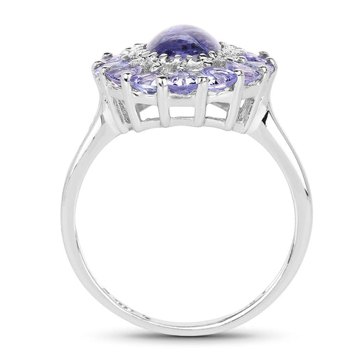 Bids.com 3.85 Carat Genuine Tanzanite .925 Sterling Silver Ring Rings White Smoke size 7.00,size 6.00,size 8.00,size 9.00