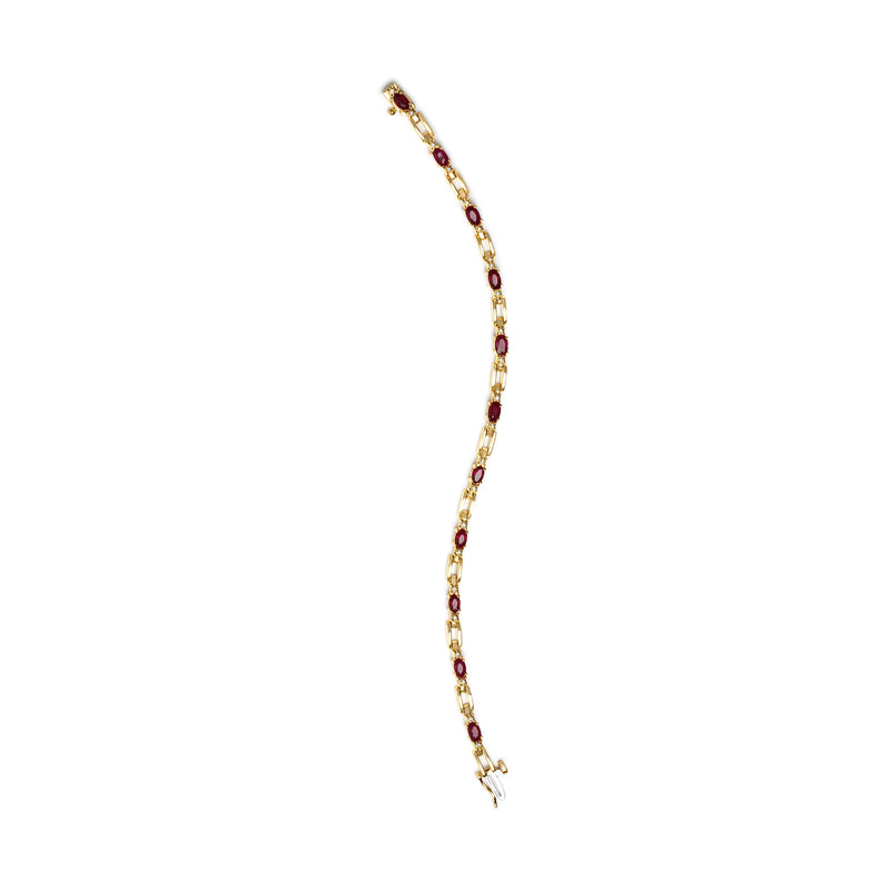 Bids.com 10K Yellow Gold Oval Ruby and 1/10 Cttw Diamond Bar Prong Set Bracelet (H-I Color, SI1-SI2 Clarity)  - Size 7" Bracelets White Smoke Yellow.Gold / 7