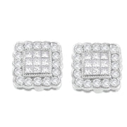 Bids.com 14K White Gold 1.0 Cttw Round Brilliant & Princess Cut Diamond Scallop-Edge Framed Square Halo Stud Earrings (G-H Color, SI1-SI2 Clarity) Earrings Light Gray White.Gold / 1.01