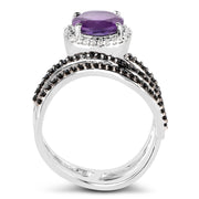 Bids.com 2.31 Carat Genuine Amethyst, Black Spinel and White Diamond .925 Sterling Silver Ring Rings White Smoke size 7.00,size 5.00,size 6.00,size 8.00,size 9.00