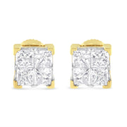 Bids.com 10K Yellow Gold 3/4 Cttw Invisible Set Princess-Cut Diamond Composite Square Stud Earrings (I-J Color, I2-I3 Clarity) Earrings White Smoke Yellow.Gold / 0.75