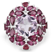 Bids.com 8.19 Carat Genuine Pink Amethyst and Rhodolite .925 Sterling Silver Ring Rings White Smoke size 7.00,size 5.00,size 6.00,size 8.00,size 9.00