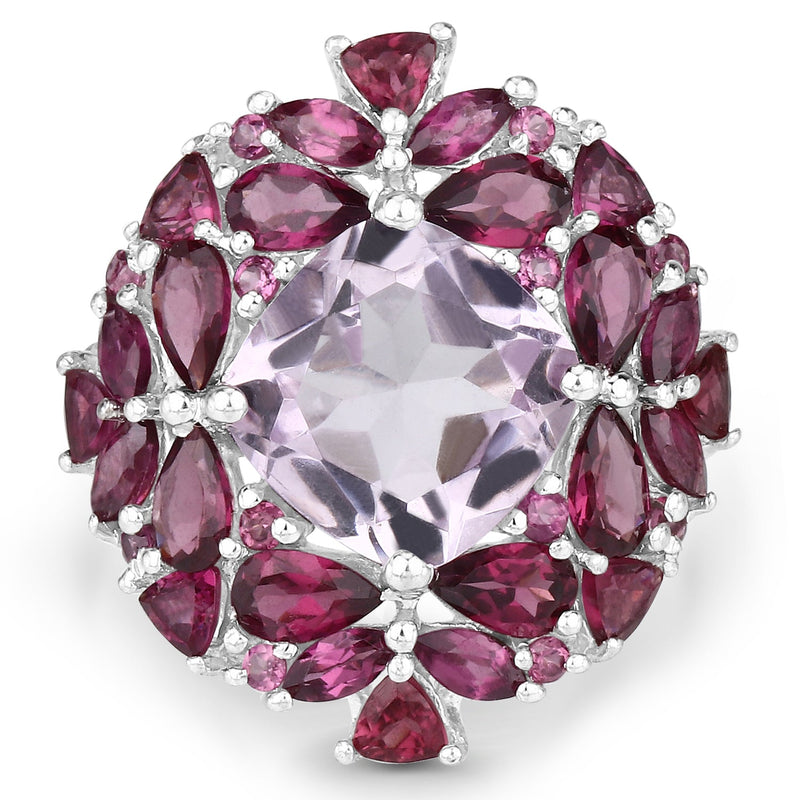 Bids.com 8.19 Carat Genuine Pink Amethyst and Rhodolite .925 Sterling Silver Ring Rings White Smoke size 7.00,size 5.00,size 6.00,size 8.00,size 9.00