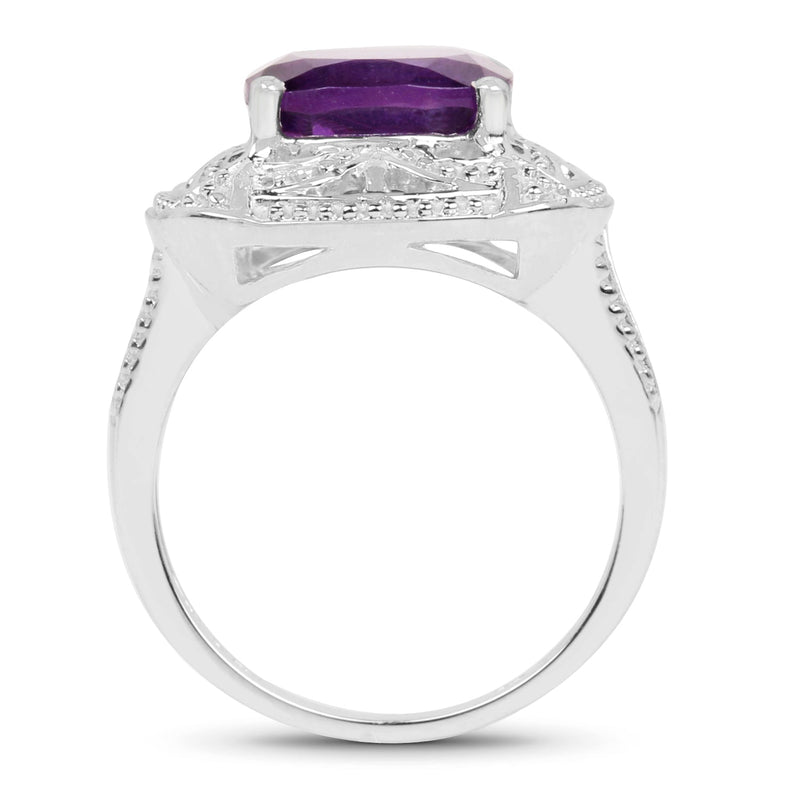 Bids.com 4.35 Carat Genuine Amethyst .925 Sterling Silver Ring Rings White Smoke size 6.00,size 7.00,size 8.00,size 9.00,size 5.00,size 10.00
